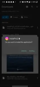 Click on the install button to install the Insta pro 2 apk 